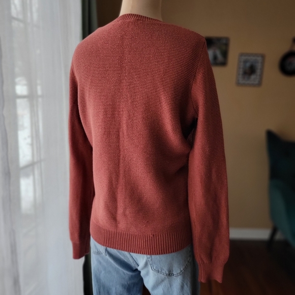 Noir Rust Terracotta Cable Knit Lace-Up V-Neck Sweater Size M - Picture 5 of 7